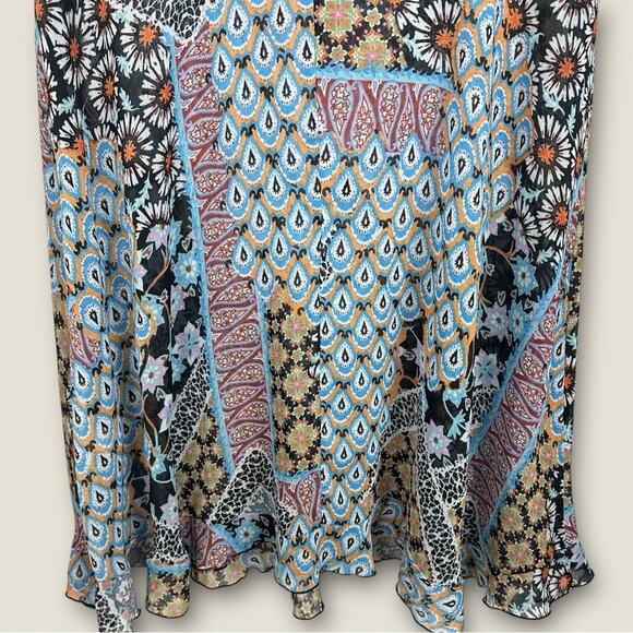 Prelude A-Line Abstract Floral Patchwork Dress in Multi Blue Ruffle Hem Size 20W - Picture 9 of 13